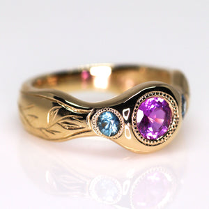 Tendril: 14K Madagascar sapphire signet ring (one of a kind)