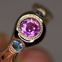 Load image into Gallery viewer, Tendril: 14K Madagascar sapphire signet ring (one of a kind)