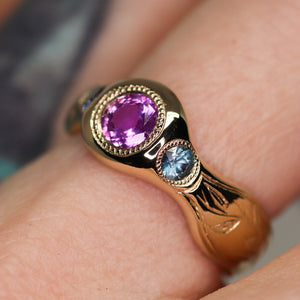 Tendril: 14K Madagascar sapphire signet ring (one of a kind)