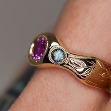 Load image into Gallery viewer, Tendril: 14K Madagascar sapphire signet ring (one of a kind)