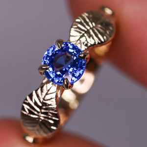 Meadow: 14K yellow gold and vibrant violet-blue sapphire ring