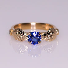 Load image into Gallery viewer, Meadow: 14K yellow gold and vibrant violet-blue sapphire ring