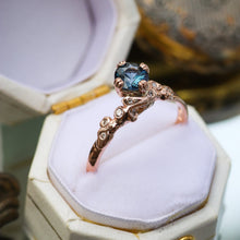 Load image into Gallery viewer, Athenia: 14K rose gold parti/teal sapphire &amp; diamond ring