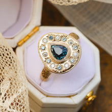 Load image into Gallery viewer, Posy: 14K Madagascar sapphire halo ring (one of a kind)