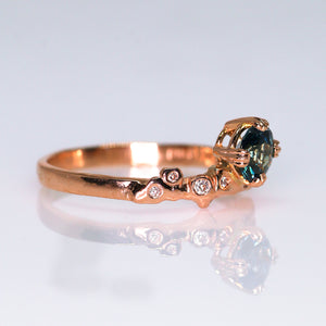 Athenia: 14K rose gold parti/teal sapphire & diamond ring