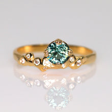 Load image into Gallery viewer, Athenia: 14K yellow gold parti/teal sapphire &amp; diamond ring