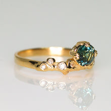 Load image into Gallery viewer, Athenia: 14K yellow gold parti/teal sapphire &amp; diamond ring