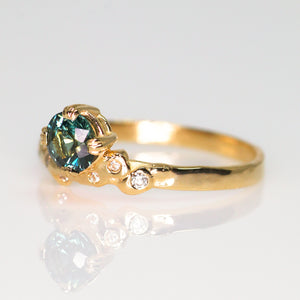 Athenia: 14K yellow gold parti/teal sapphire & diamond ring