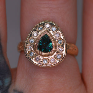 Posy: 14K Madagascar sapphire halo ring (one of a kind)