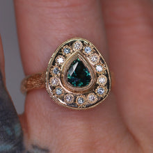 Load image into Gallery viewer, Posy: 14K Madagascar sapphire halo ring (one of a kind)