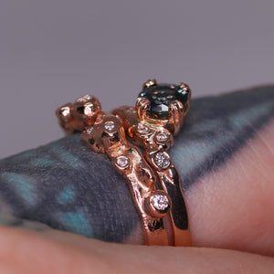 Athenia: 14K rose gold parti/teal sapphire & diamond ring