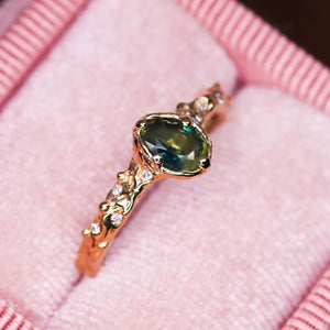 Dahlia ring: 14K yellow gold, parti sapphire & diamond ring (one of a kind)