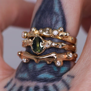 Dahlia ring: 14K yellow gold, parti sapphire & diamond ring (one of a kind)