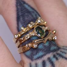 Load image into Gallery viewer, Dahlia ring: 14K yellow gold, parti sapphire &amp; diamond ring (one of a kind)