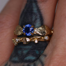Load image into Gallery viewer, Meadow: 14K yellow gold and vibrant violet-blue sapphire ring