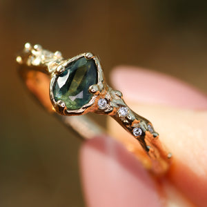 Dahlia ring: 14K yellow gold, parti sapphire & diamond ring (one of a kind)