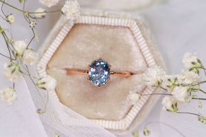 One of a kind and ready to ship: 14K rose gold & pastel blue unheated Umba sapphire (stylized photo in white gift box (box not included))