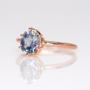 One of a kind and ready to ship: 14K rose gold & pastel blue unheated Umba sapphire (6 prong side view)