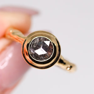 Sequoia ring: 14K solitaire (with dark salt & pepper diamond)