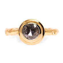 Load image into Gallery viewer, Sequoia ring: 14K solitaire (with dark salt &amp; pepper diamond)