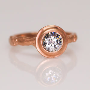 "Sequoia": 14K rose gold solitaire ring (one of a kind grey moissanite)