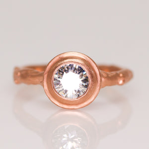 "Sequoia": 14K rose gold solitaire ring (one of a kind grey moissanite)