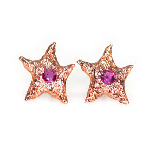 "Dream star": 14K rose gold & vintage ruby earrings