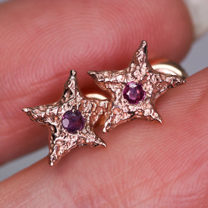 "Dream star": 14K rose gold & vintage ruby earrings