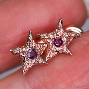 "Dream star": 14K rose gold & vintage ruby earrings