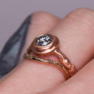 "Sequoia": 14K rose gold solitaire ring (one of a kind grey moissanite)