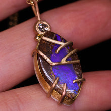 Load image into Gallery viewer, Cove: 14K, 22K, and silver Australian boulder opal &amp; diamond pendant