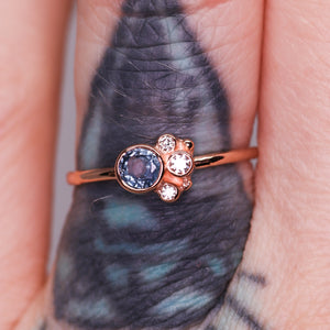 Flora ring with blue Montana sapphire in 14K rose gold (one of a kind)