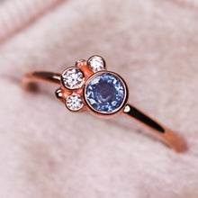 Load image into Gallery viewer, Flora ring with blue Montana sapphire in 14K rose gold (one of a kind)