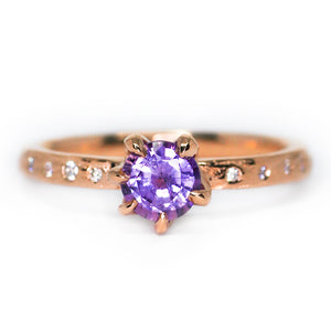 Ophelia ring: 14K rose gold, violet sapphire & diamond ring
